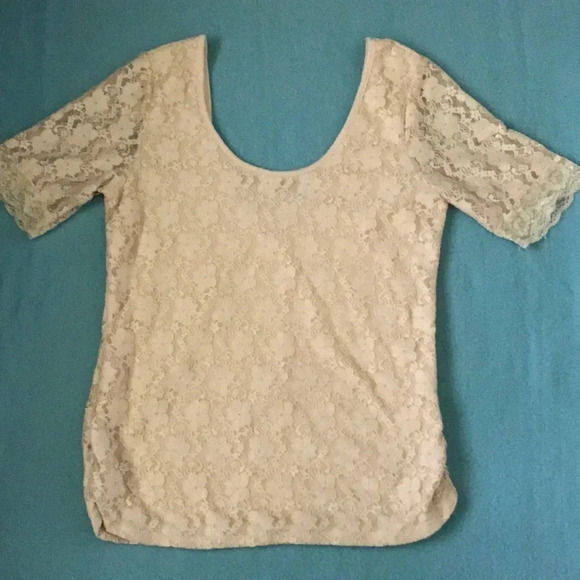 BONGO lace floral top lined gathered on sides short sleeve cream size XL - Picture 1 of 7